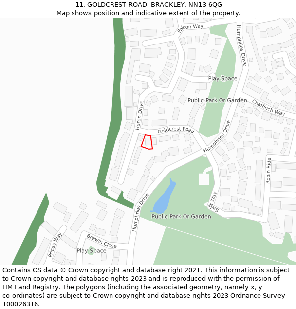 11, GOLDCREST ROAD, BRACKLEY, NN13 6QG: Location map and indicative extent of plot