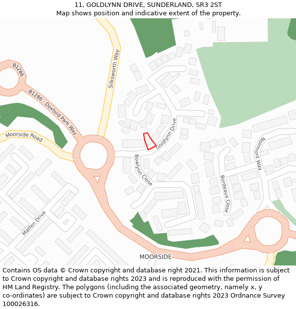 11, GOLDLYNN DRIVE, SUNDERLAND, SR3 2ST: Location map and indicative extent of plot