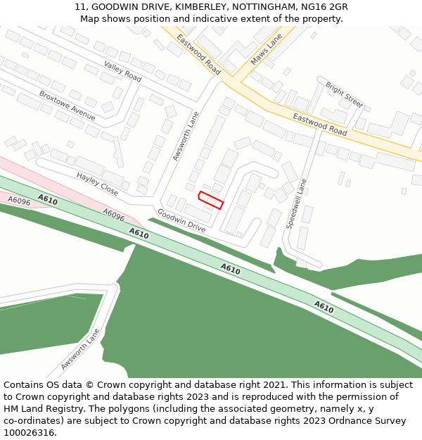 11, GOODWIN DRIVE, KIMBERLEY, NOTTINGHAM, NG16 2GR: Location map and indicative extent of plot