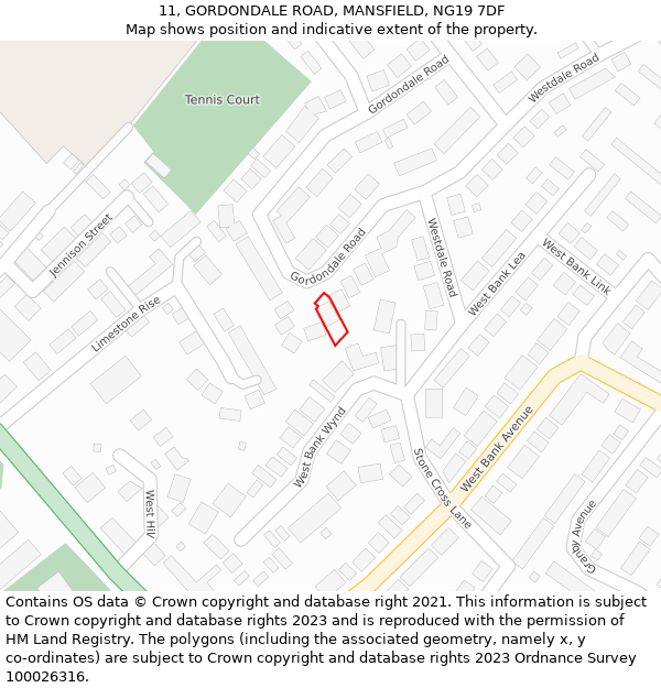 11, GORDONDALE ROAD, MANSFIELD, NG19 7DF: Location map and indicative extent of plot