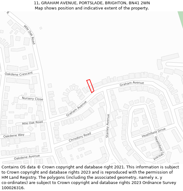 11, GRAHAM AVENUE, PORTSLADE, BRIGHTON, BN41 2WN: Location map and indicative extent of plot