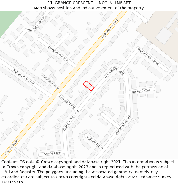 11, GRANGE CRESCENT, LINCOLN, LN6 8BT: Location map and indicative extent of plot