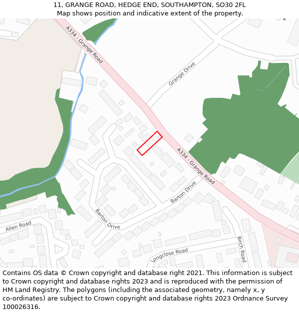 11, GRANGE ROAD, HEDGE END, SOUTHAMPTON, SO30 2FL: Location map and indicative extent of plot