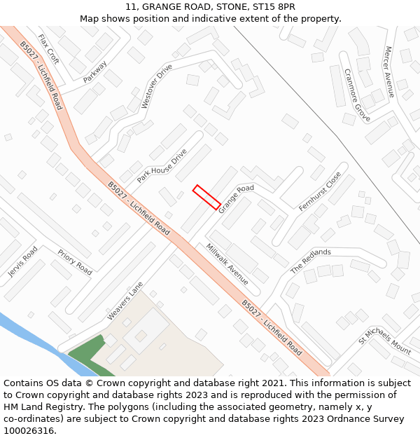 11, GRANGE ROAD, STONE, ST15 8PR: Location map and indicative extent of plot
