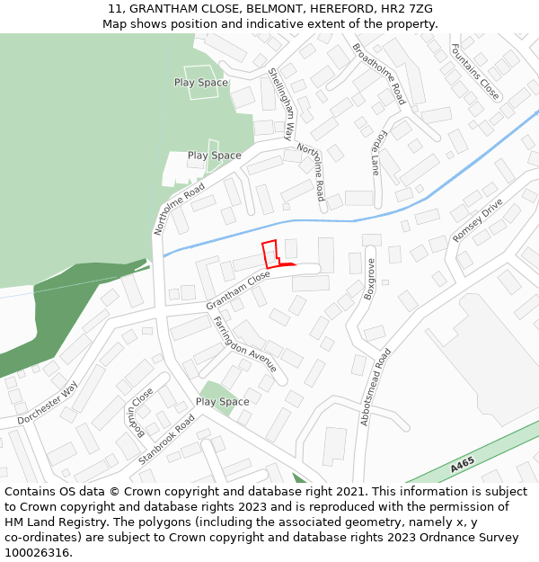 11, GRANTHAM CLOSE, BELMONT, HEREFORD, HR2 7ZG: Location map and indicative extent of plot