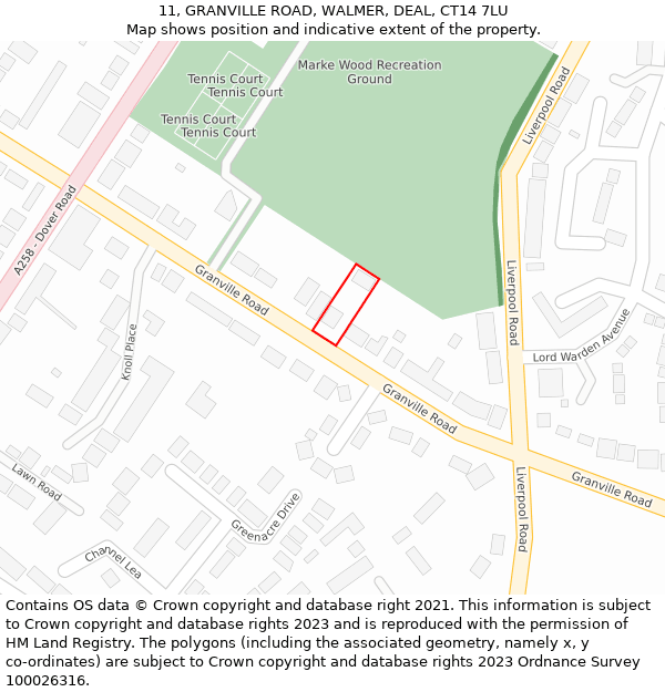 11, GRANVILLE ROAD, WALMER, DEAL, CT14 7LU: Location map and indicative extent of plot