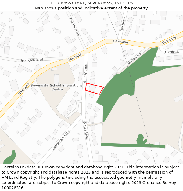 11, GRASSY LANE, SEVENOAKS, TN13 1PN: Location map and indicative extent of plot