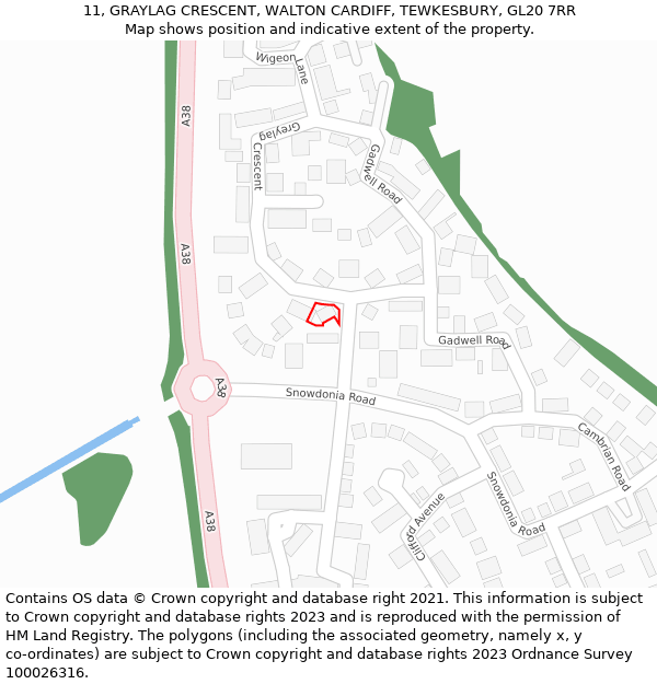 11, GRAYLAG CRESCENT, WALTON CARDIFF, TEWKESBURY, GL20 7RR: Location map and indicative extent of plot