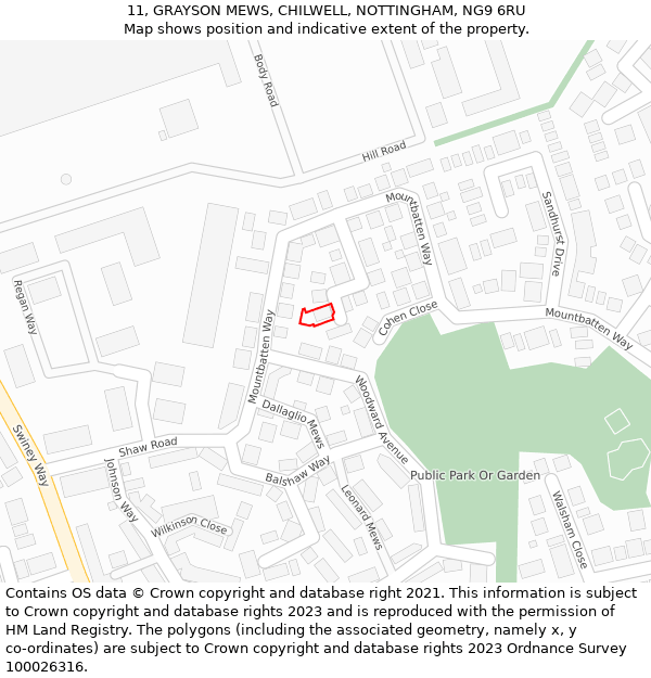 11, GRAYSON MEWS, CHILWELL, NOTTINGHAM, NG9 6RU: Location map and indicative extent of plot