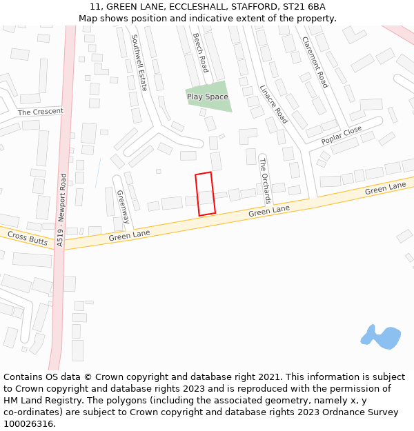 11, GREEN LANE, ECCLESHALL, STAFFORD, ST21 6BA: Location map and indicative extent of plot