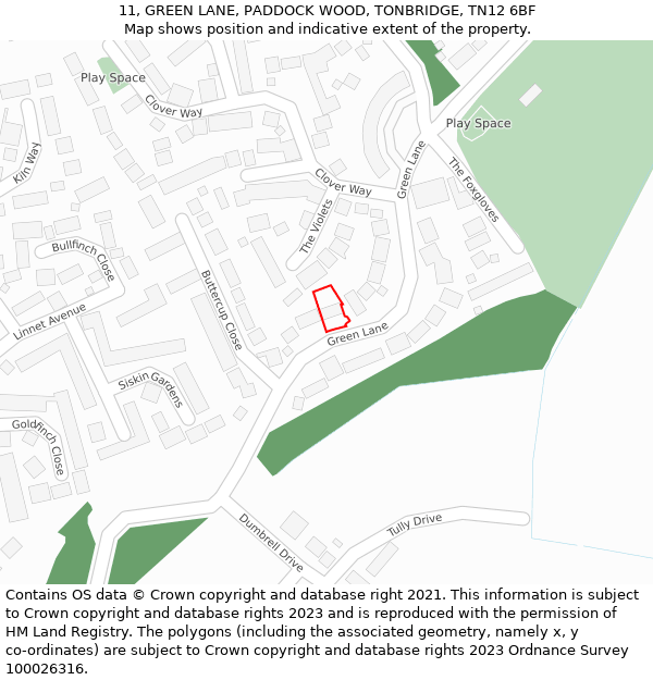 11, GREEN LANE, PADDOCK WOOD, TONBRIDGE, TN12 6BF: Location map and indicative extent of plot