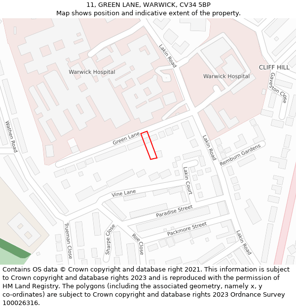 11, GREEN LANE, WARWICK, CV34 5BP: Location map and indicative extent of plot