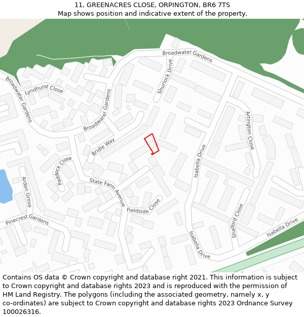 11, GREENACRES CLOSE, ORPINGTON, BR6 7TS: Location map and indicative extent of plot