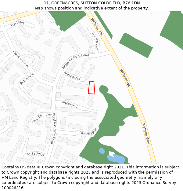 11, GREENACRES, SUTTON COLDFIELD, B76 1DN: Location map and indicative extent of plot