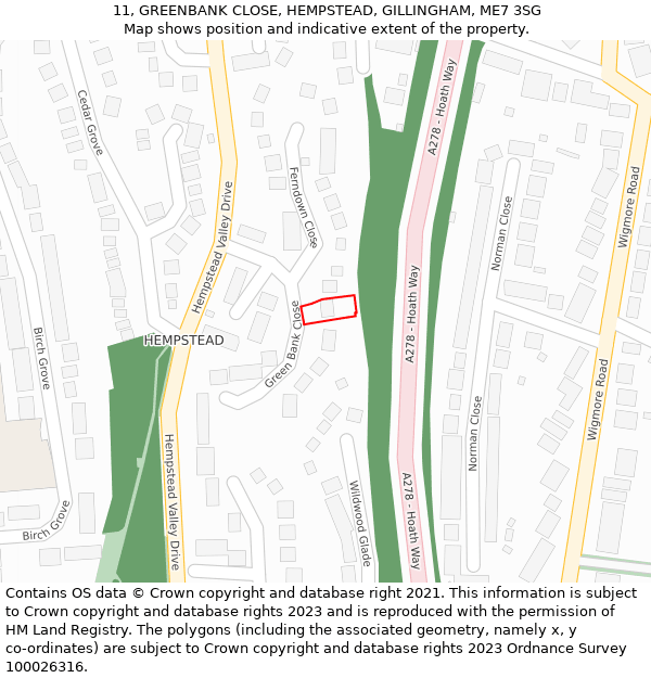 11, GREENBANK CLOSE, HEMPSTEAD, GILLINGHAM, ME7 3SG: Location map and indicative extent of plot