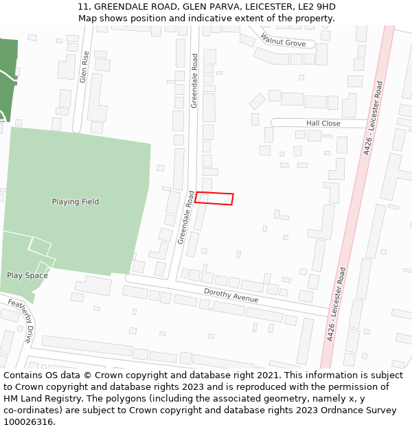 11, GREENDALE ROAD, GLEN PARVA, LEICESTER, LE2 9HD: Location map and indicative extent of plot