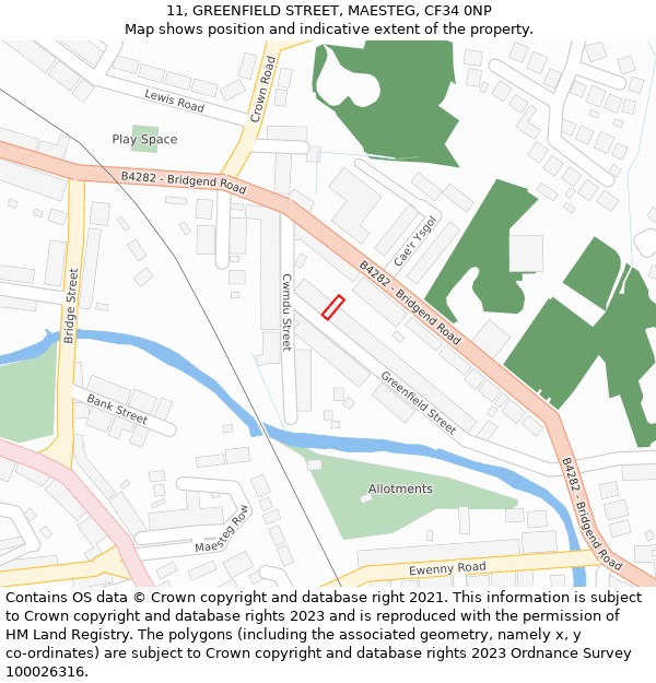 11, GREENFIELD STREET, MAESTEG, CF34 0NP: Location map and indicative extent of plot