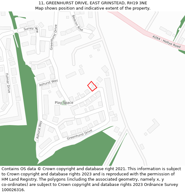 11, GREENHURST DRIVE, EAST GRINSTEAD, RH19 3NE: Location map and indicative extent of plot