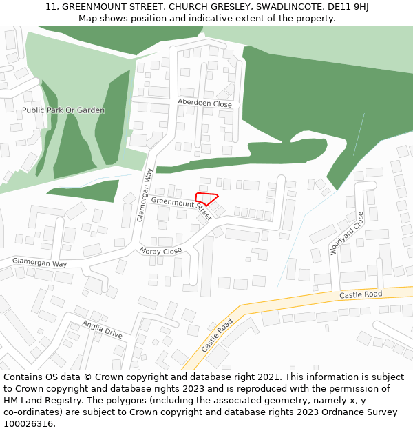 11, GREENMOUNT STREET, CHURCH GRESLEY, SWADLINCOTE, DE11 9HJ: Location map and indicative extent of plot
