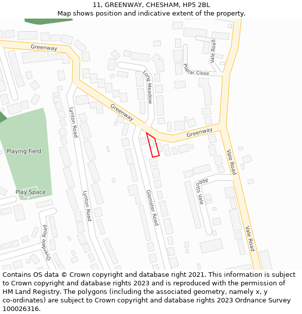 11, GREENWAY, CHESHAM, HP5 2BL: Location map and indicative extent of plot