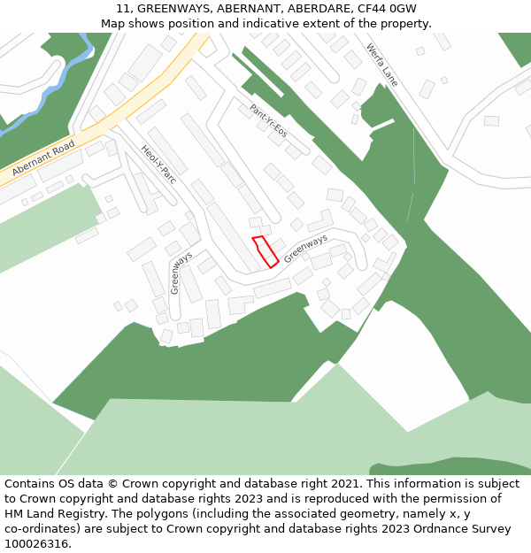 11, GREENWAYS, ABERNANT, ABERDARE, CF44 0GW: Location map and indicative extent of plot