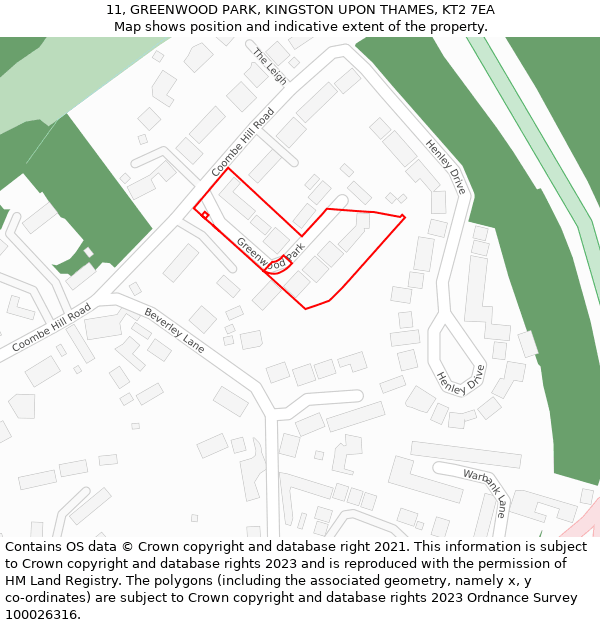 11, GREENWOOD PARK, KINGSTON UPON THAMES, KT2 7EA: Location map and indicative extent of plot