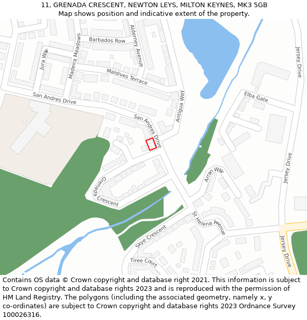 11, GRENADA CRESCENT, NEWTON LEYS, MILTON KEYNES, MK3 5GB: Location map and indicative extent of plot