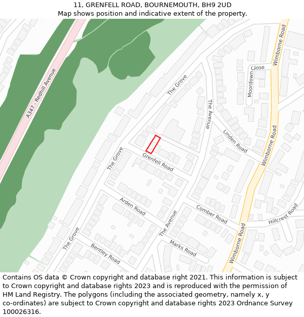 11, GRENFELL ROAD, BOURNEMOUTH, BH9 2UD: Location map and indicative extent of plot
