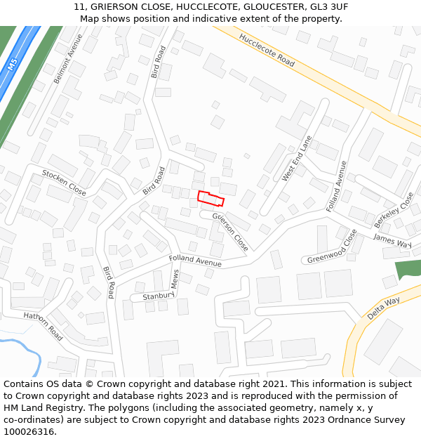 11, GRIERSON CLOSE, HUCCLECOTE, GLOUCESTER, GL3 3UF: Location map and indicative extent of plot