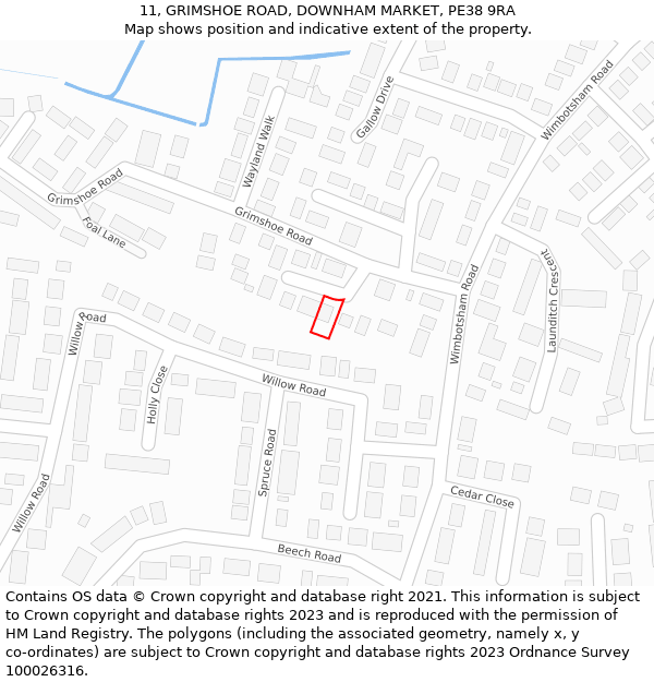 11, GRIMSHOE ROAD, DOWNHAM MARKET, PE38 9RA: Location map and indicative extent of plot