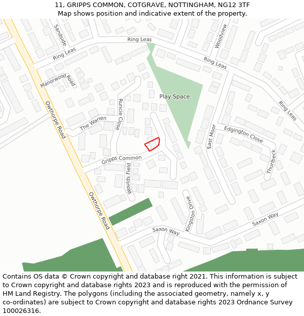 11, GRIPPS COMMON, COTGRAVE, NOTTINGHAM, NG12 3TF: Location map and indicative extent of plot