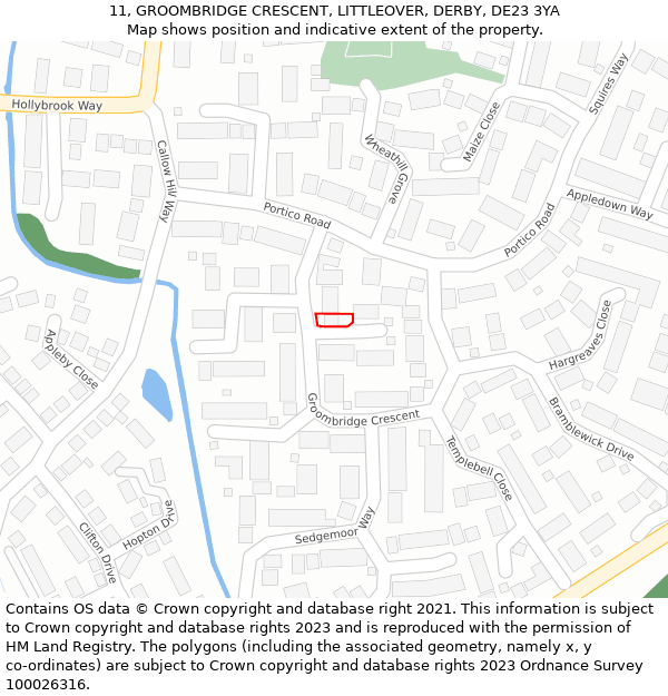 11, GROOMBRIDGE CRESCENT, LITTLEOVER, DERBY, DE23 3YA: Location map and indicative extent of plot