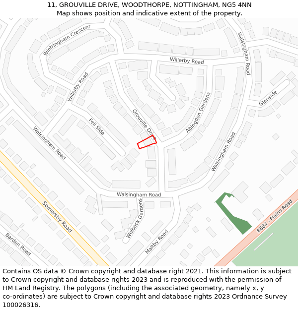 11, GROUVILLE DRIVE, WOODTHORPE, NOTTINGHAM, NG5 4NN: Location map and indicative extent of plot