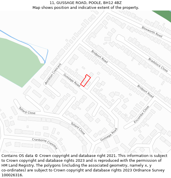 11, GUSSAGE ROAD, POOLE, BH12 4BZ: Location map and indicative extent of plot