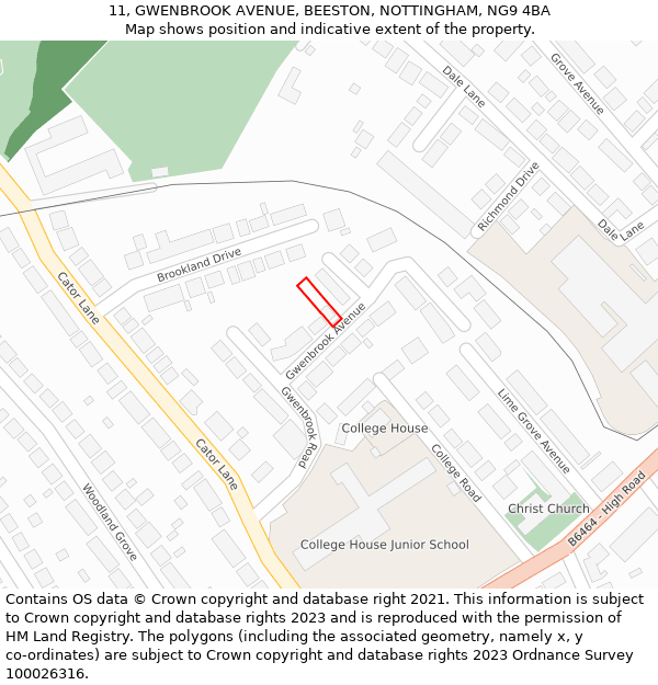 11, GWENBROOK AVENUE, BEESTON, NOTTINGHAM, NG9 4BA: Location map and indicative extent of plot
