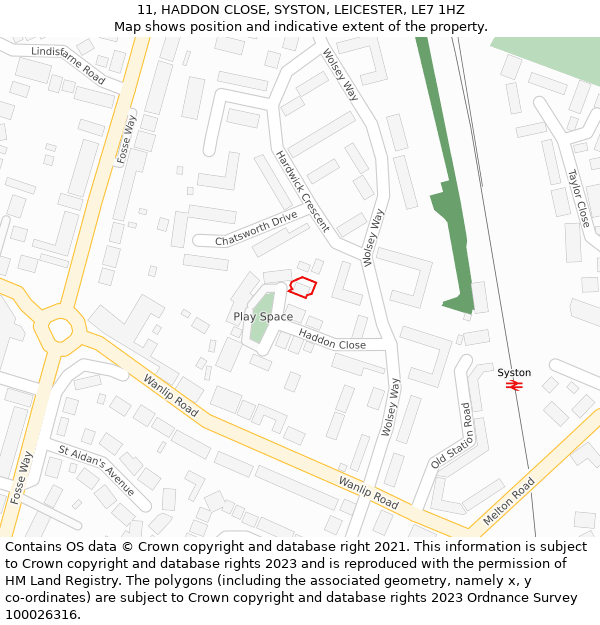 11, HADDON CLOSE, SYSTON, LEICESTER, LE7 1HZ: Location map and indicative extent of plot