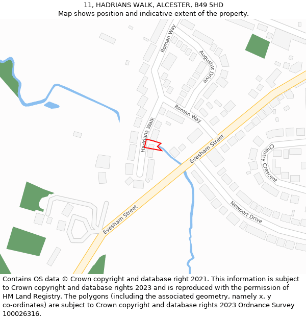 11, HADRIANS WALK, ALCESTER, B49 5HD: Location map and indicative extent of plot