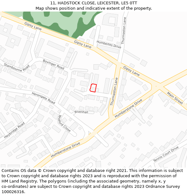11, HADSTOCK CLOSE, LEICESTER, LE5 0TT: Location map and indicative extent of plot