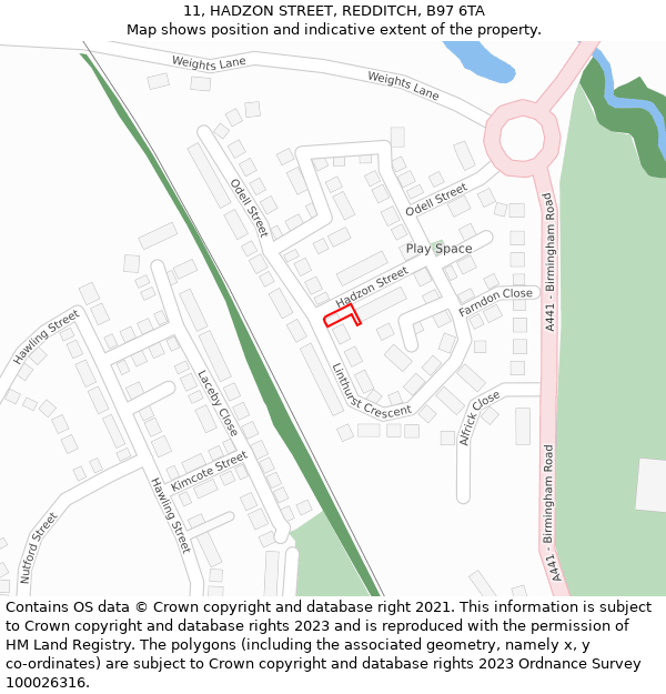 11, HADZON STREET, REDDITCH, B97 6TA: Location map and indicative extent of plot