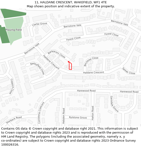 11, HALDANE CRESCENT, WAKEFIELD, WF1 4TE: Location map and indicative extent of plot