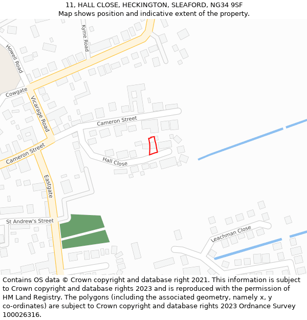 11, HALL CLOSE, HECKINGTON, SLEAFORD, NG34 9SF: Location map and indicative extent of plot