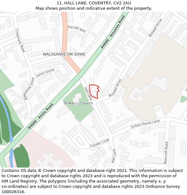 11, HALL LANE, COVENTRY, CV2 2AU: Location map and indicative extent of plot