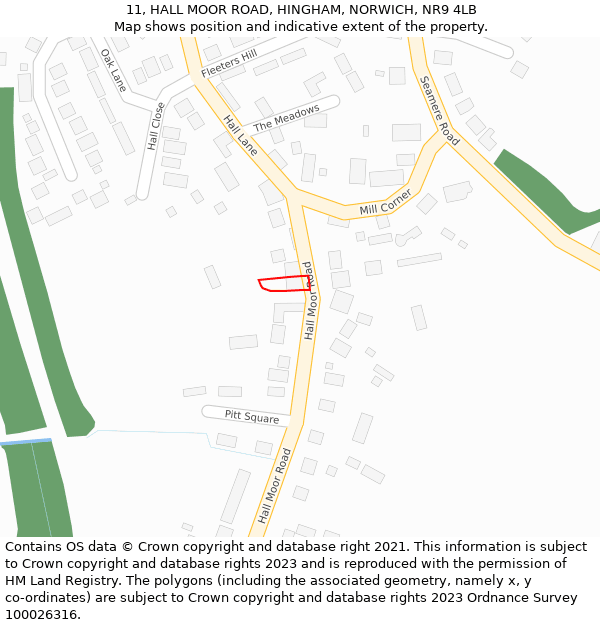 11, HALL MOOR ROAD, HINGHAM, NORWICH, NR9 4LB: Location map and indicative extent of plot