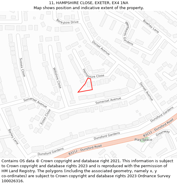 11, HAMPSHIRE CLOSE, EXETER, EX4 1NA: Location map and indicative extent of plot