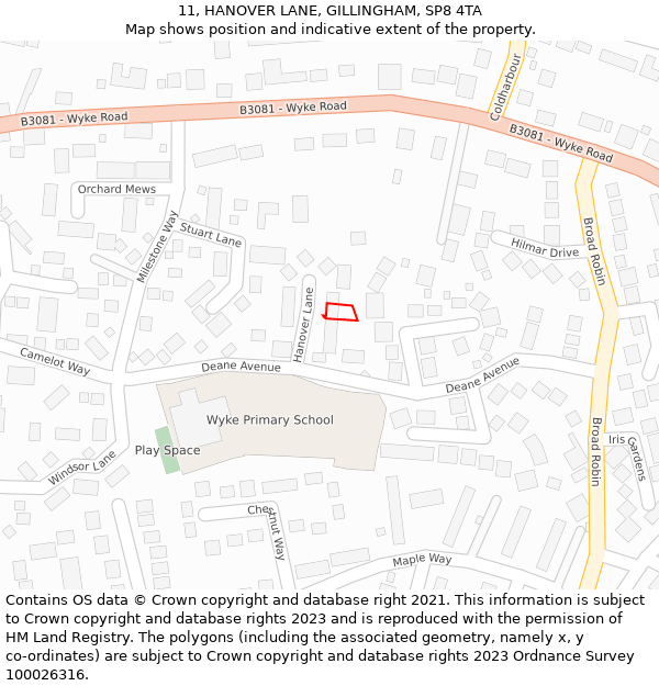 11, HANOVER LANE, GILLINGHAM, SP8 4TA: Location map and indicative extent of plot