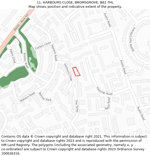 11, HARBOURS CLOSE, BROMSGROVE, B61 7HL: Location map and indicative extent of plot