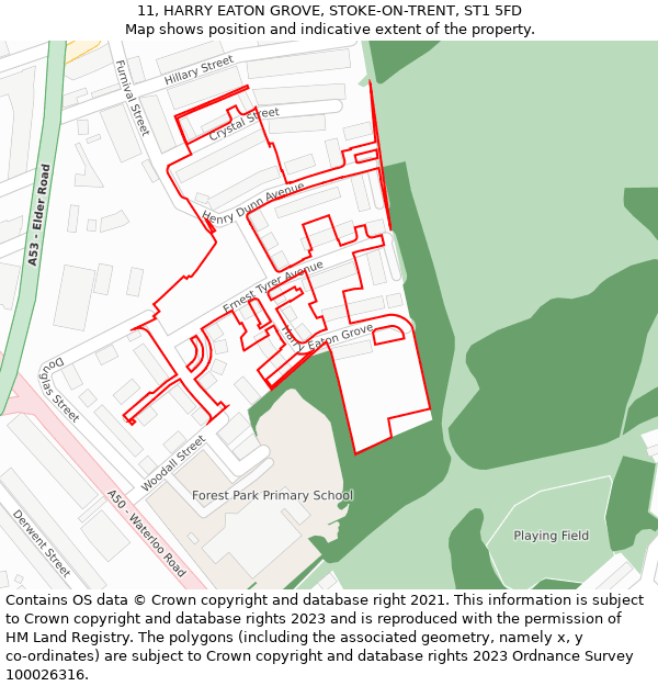11, HARRY EATON GROVE, STOKE-ON-TRENT, ST1 5FD: Location map and indicative extent of plot