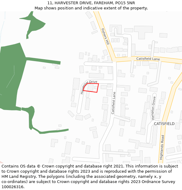 11, HARVESTER DRIVE, FAREHAM, PO15 5NR: Location map and indicative extent of plot