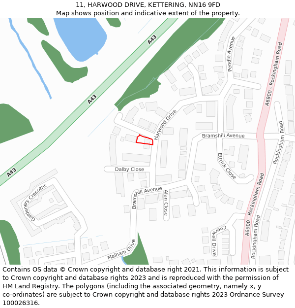 11, HARWOOD DRIVE, KETTERING, NN16 9FD: Location map and indicative extent of plot