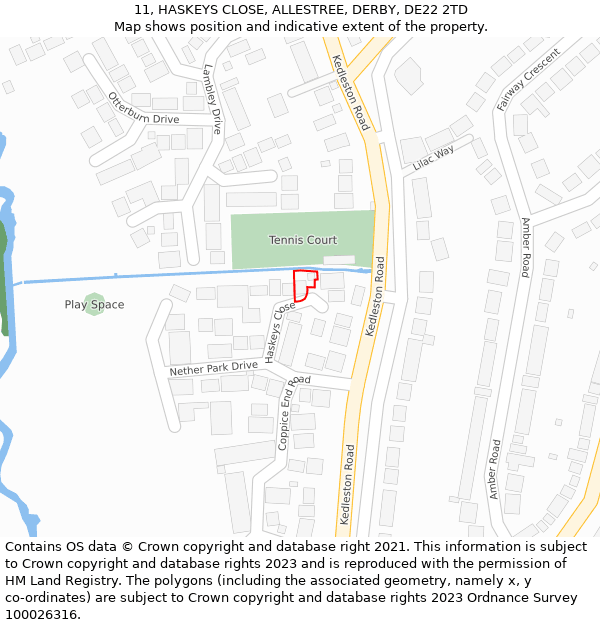 11, HASKEYS CLOSE, ALLESTREE, DERBY, DE22 2TD: Location map and indicative extent of plot